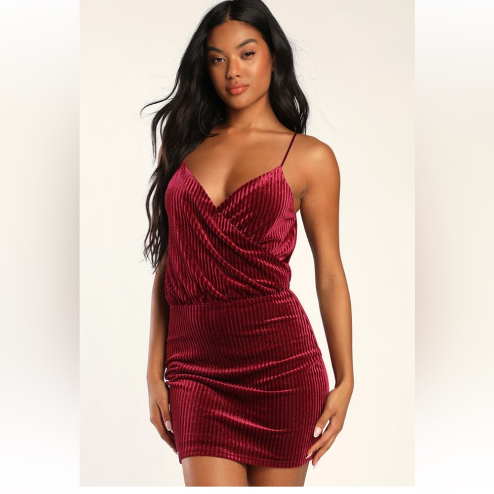 Lulu's Burgundy Sparkly Velvet Mini Dress